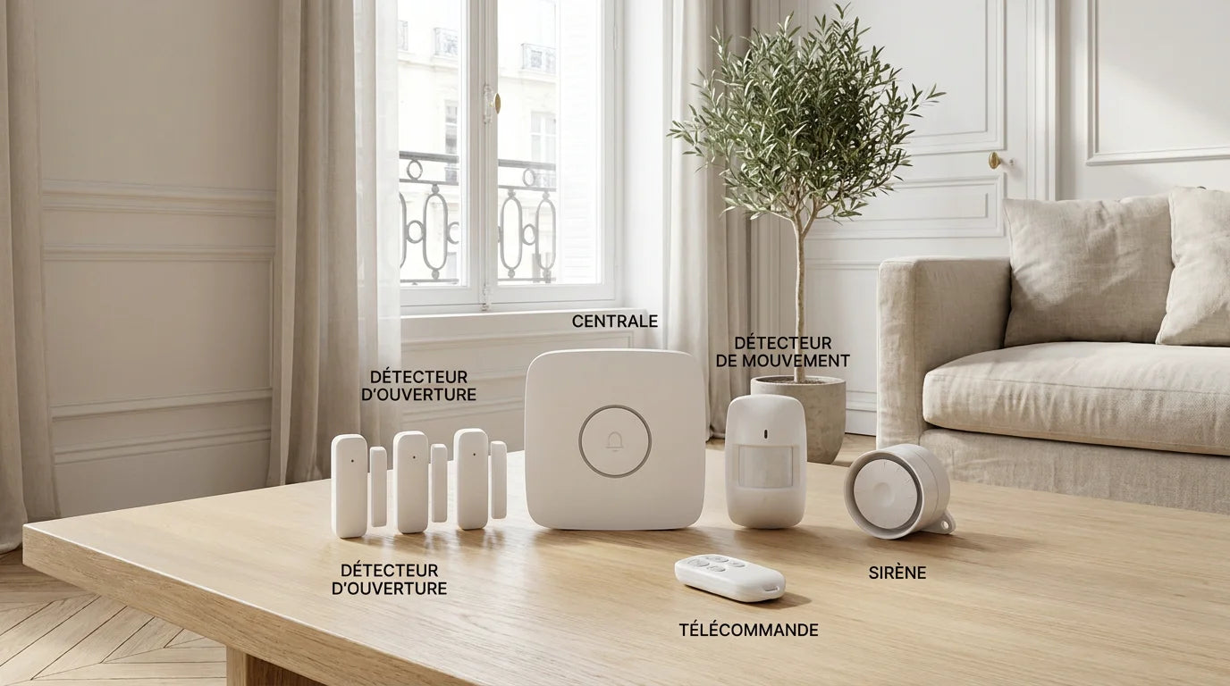 Kit complet d'alarme sans fil pour maison avec centrale, détecteurs et sirène