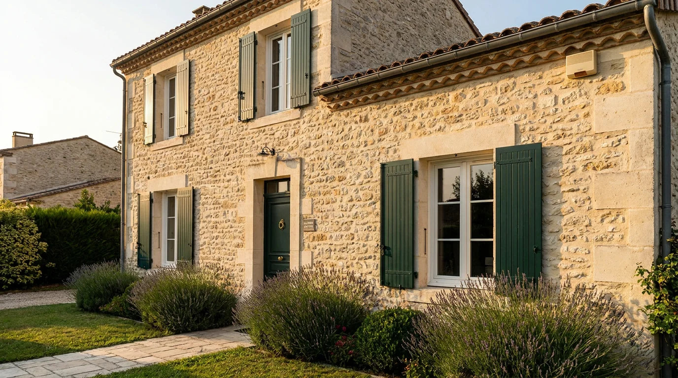 Façade d'une maison française équipée d'une alarme connectée sans abonnement