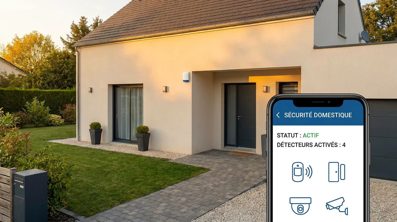 Maison française sécurisée par une alarme connectée sans abonnement contrôlée depuis un smartphone