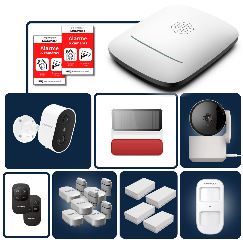 Daewoo - Pack Alarme Maison sans Fil Elite (Zenguard) - Centrale PA501Z - Kit comprenant 13 Accessoires + 1 Caméra autonome Extérieure & 1 Intérieure