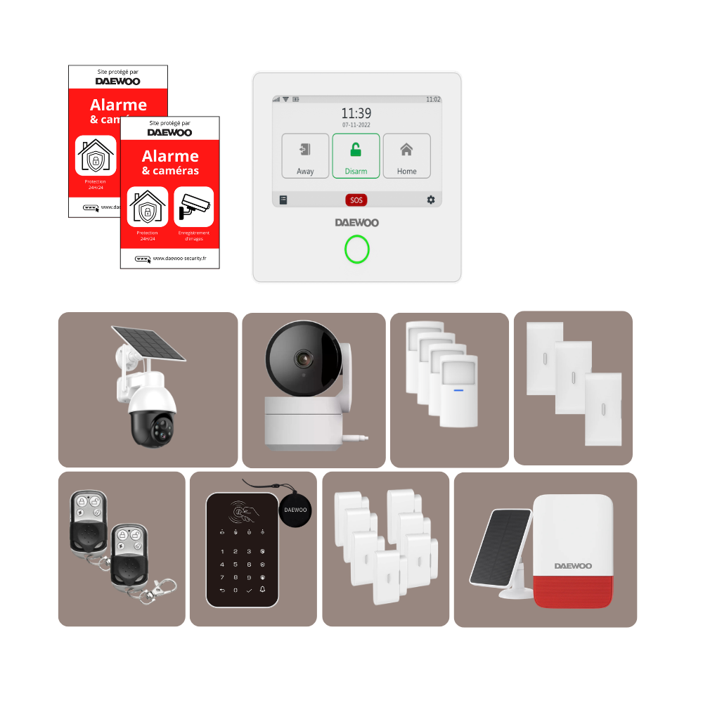 Alarme Maison WiFi + GSM Sans Fil Touch AM343 - Sans Abonnement - Kit Complet avec Caméras Full HD Intérieure/Extérieure autonome rotative