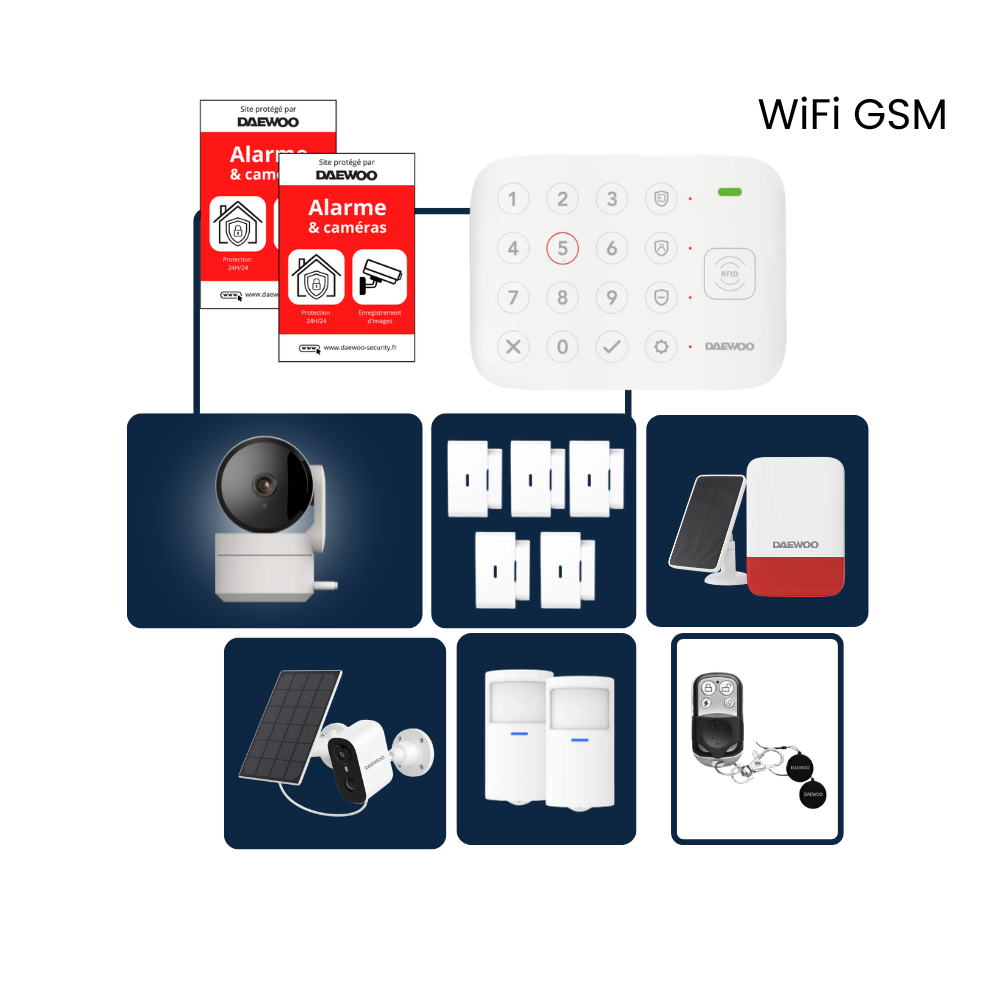 Alarme Maison Wifi & GSM Sans Fil Vigilia VIG503+ - Kit Complet avec 2 Caméras Full HD intérieure / extérieure solaire et 11 Accessoires