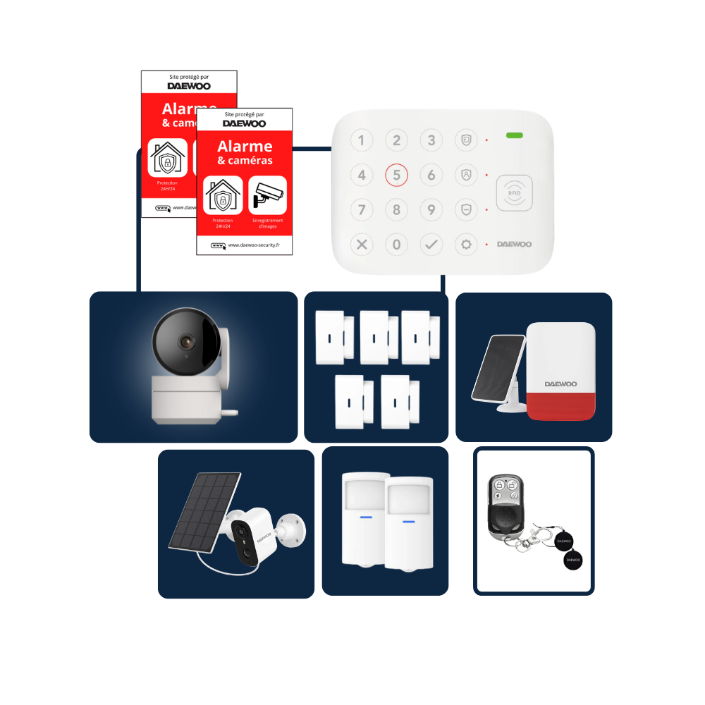 Alarme Maison Wifi Sans Fil Vigilia VIG503 - Kit Complet avec 2 Caméras Full HD intérieure / extérieure solaire et 11 Accessoires