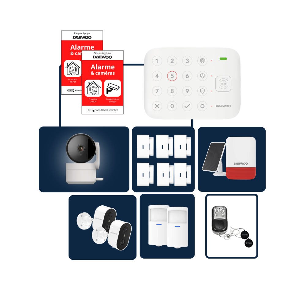 Alarme Maison Wifi Sans Fil Vigilia VIG504 - Kit Complet avec 3 Caméras Full HD intérieure / 2 x Extérieure autonomes et 12 Accessoires