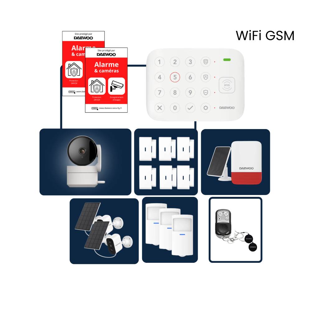 Alarme Maison Wifi & GSM Sans Fil Vigilia VIG505+ - Kit Complet avec 3 Caméras Full HD intérieure / 2x extérieures solaires et 13 Accessoires