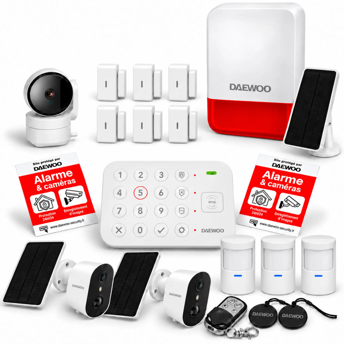 Pack alarme Daewoo Vigilia VIG505 avec 3 caméras dont 2 solaires et 13 accessoires