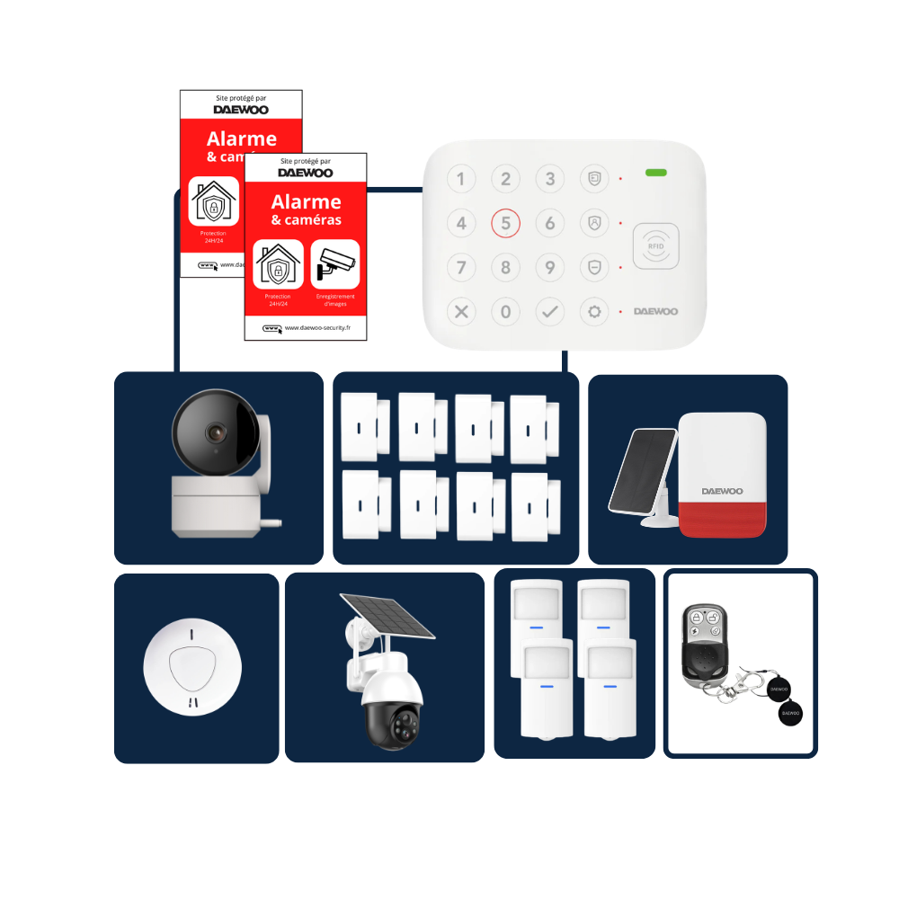 Alarme Maison Wifi Sans Fil Vigilia VIG507 - Kit Complet avec 2 Caméras Full HD intérieur/extérieur solaire motorisée et 17 Accessoires