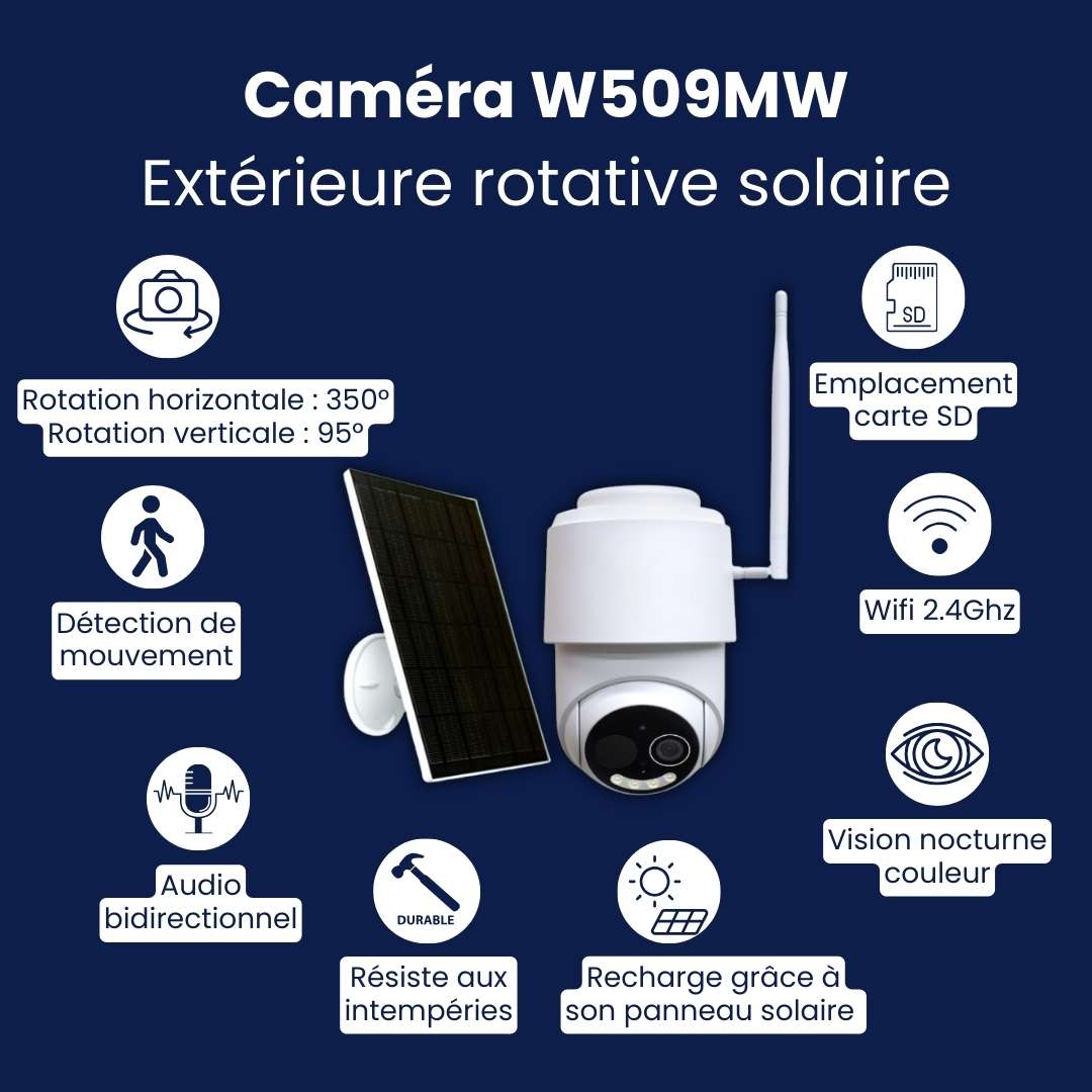 Caméra W509MW extérieure rotative solaire