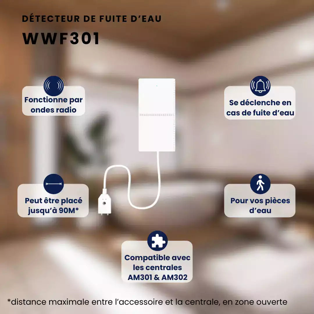 Détecteur de fuite d'eau WWF301 | Compatible avec les centrale AM301 & AM302 - Daewoo Security