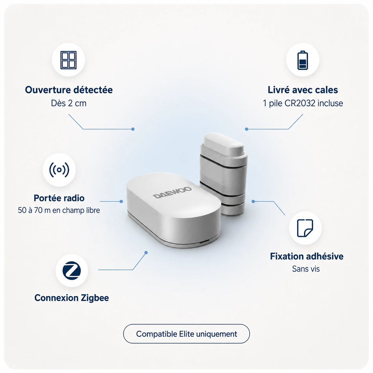 Caractéristiques du contacteur d'ouverture Zigbee Daewoo WDS502Z