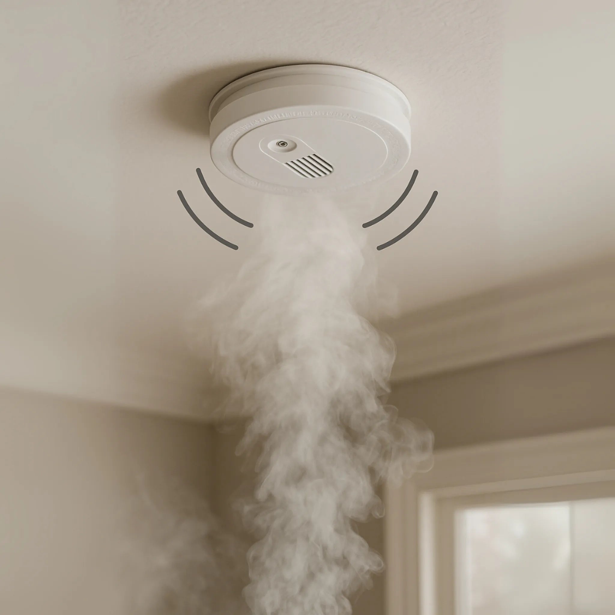 Détecteur de fumée Daewoo WSD501 face à un départ de feu dans une maison