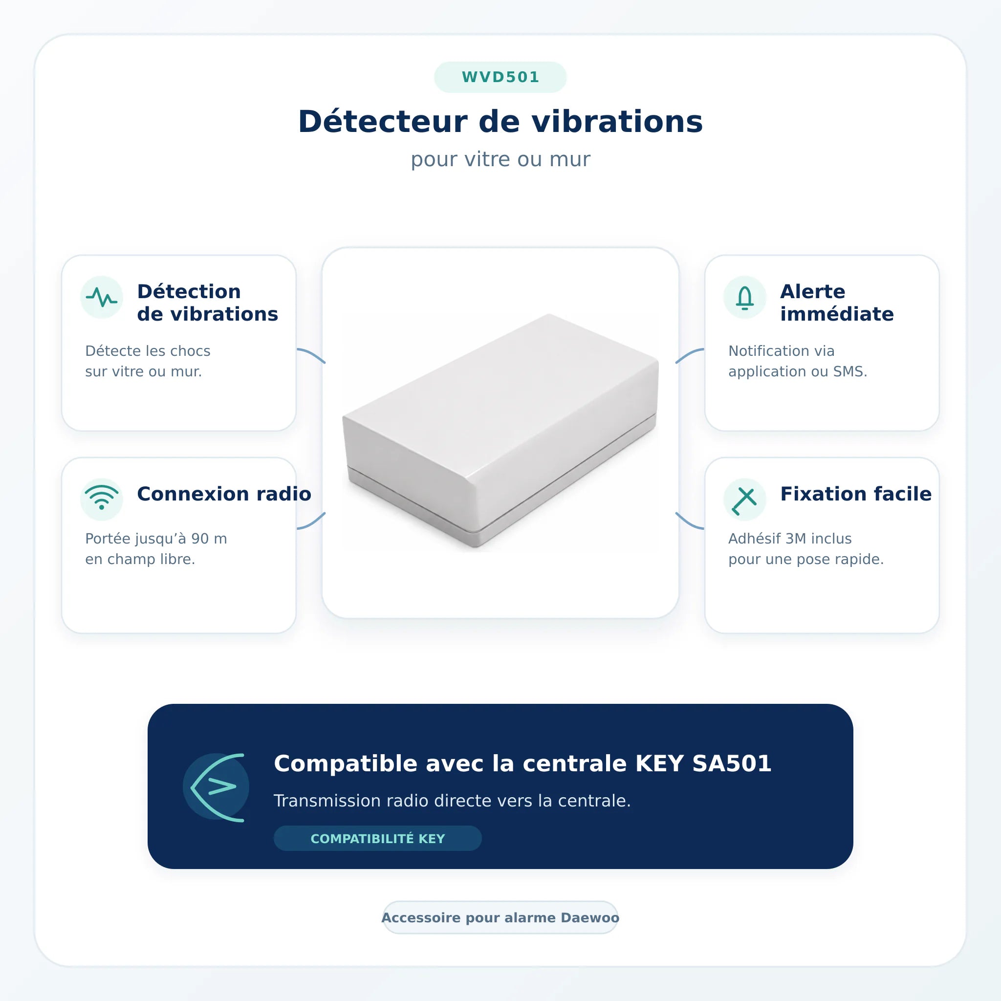 Caractéristiques du détecteur de vibration Daewoo WVD501