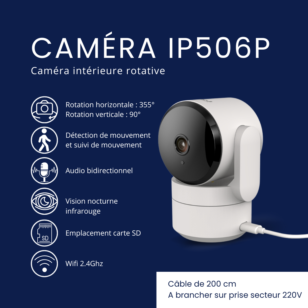 Pack de 2 caméras intérieures rotatives Daewoo IP506P - Wifi | Full HD | Vie Privée