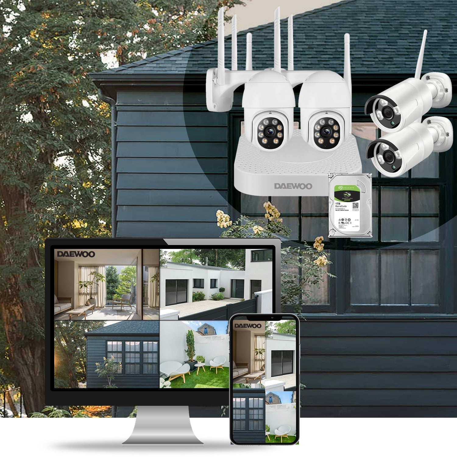 Daewoo Enregistreur NVR avec 4 Caméras et 1 disque dur 1To - Daewoo Security