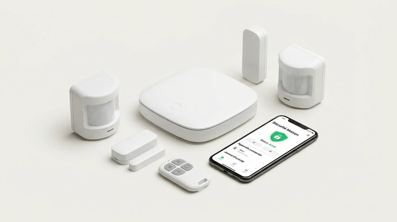 Kit complet d'alarme maison connectée sans fil avec centrale, détecteurs et smartphone