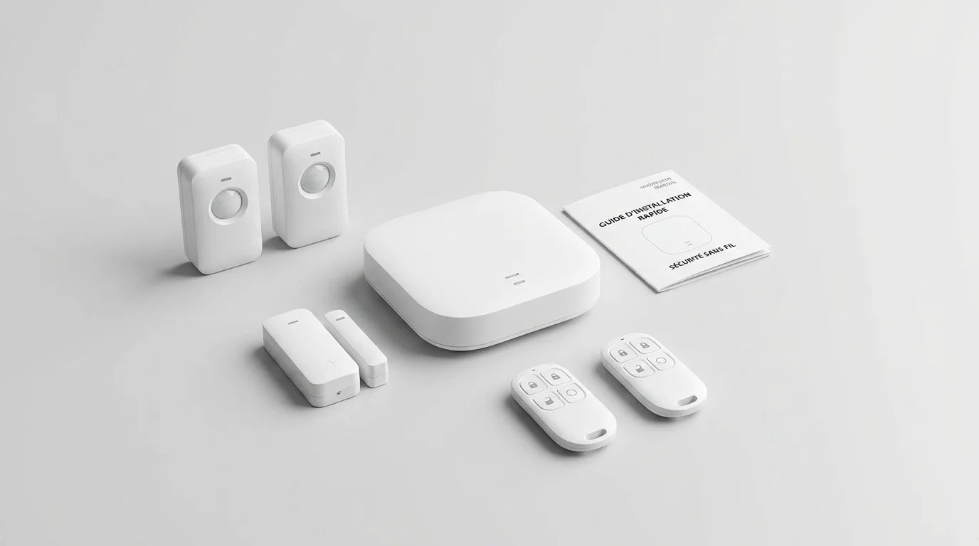 Kit alarme maison sans fil complet avec centrale, détecteurs et télécommandes