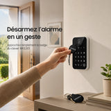 Désarmement de l'alarme en passant le badge WRF301 devant le clavier