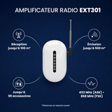Caractéristiques techniques de l'amplificateur EXT301 : portée et capacité