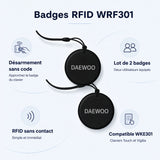 Caractéristiques des badges RFID WRF301 : sans pile, jusqu'à 10 badges