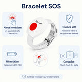 Caractéristiques du bracelet SOS301 : 433 MHz, 80 m de portée, alerte instantanée
