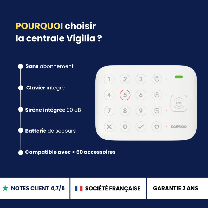 Alarme Maison Wifi & GSM Sans Fil Vigilia VIG502+ - Kit Complet avec Caméras Full HD intérieure et extérieure autonome et 9 Accessoires
