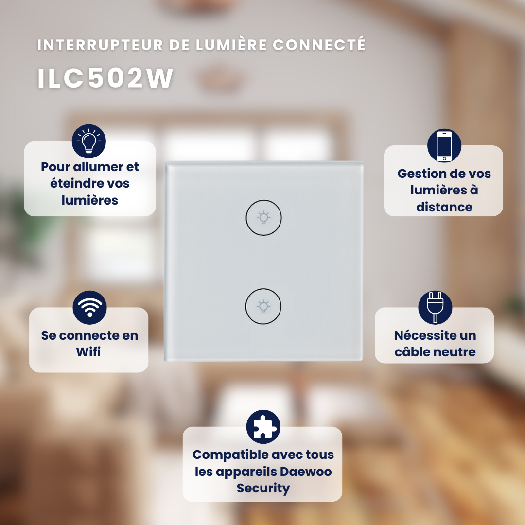 Interrupteur connecté pour lumière - 2 zones - Daewoo Security