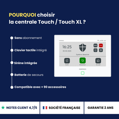 Alarme maison sans fil avec écran tactile 7'' AM352 - 1 caméra extérieure autonome et 1 intérieure et 15 accessoires - Sans abonnement