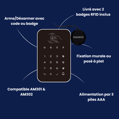 Clavier sans fil avec 2 badges RFID | Compatible Touch (AM301/AM302)
