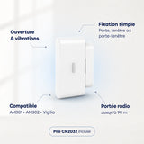Détail du détecteur WDV301 : module principal, aimant et réglage de sensibilité