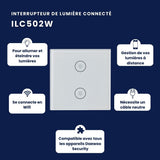 Interrupteur mural connecté Wi-Fi Daewoo ILC502W, 2 touches rétroéclairées