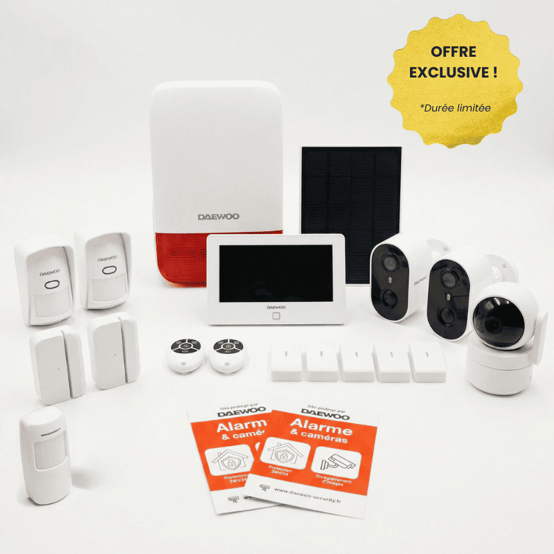OFFRE EXCLUSIVE | Pack Alarme Daewoo TOUCH XL 7’’ – Double Caméra Extérieure + Caméra Intérieure – Sans Abonnement