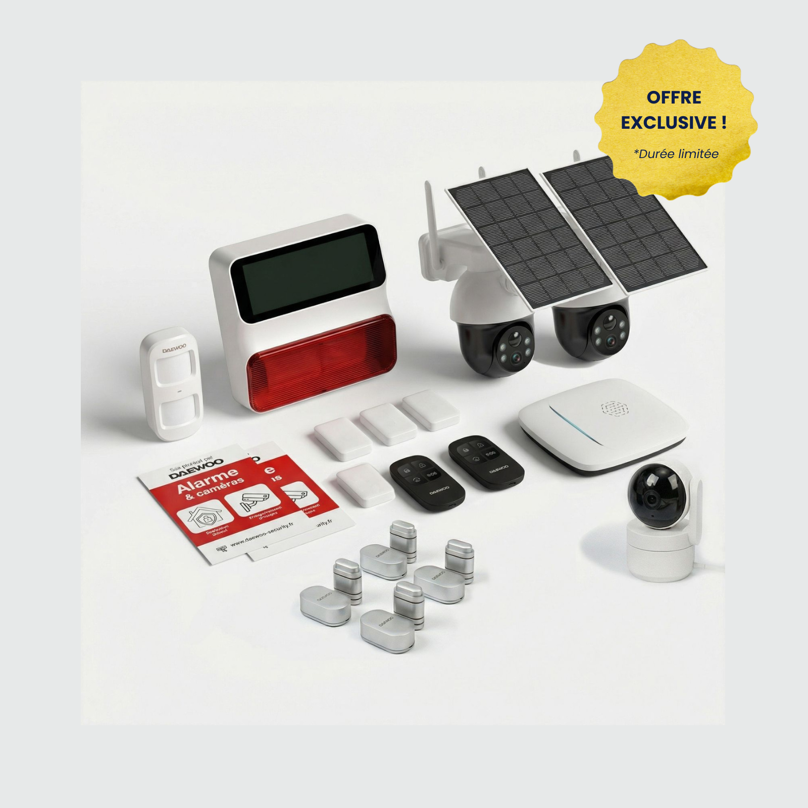 OFFRE EXCLUSIVE | Pack Alarme Maison Daewoo ÉLITE PA501Z – 4G+ GSM, Zigbee, Double Caméra Solaire W512MW – Sans Abonnement