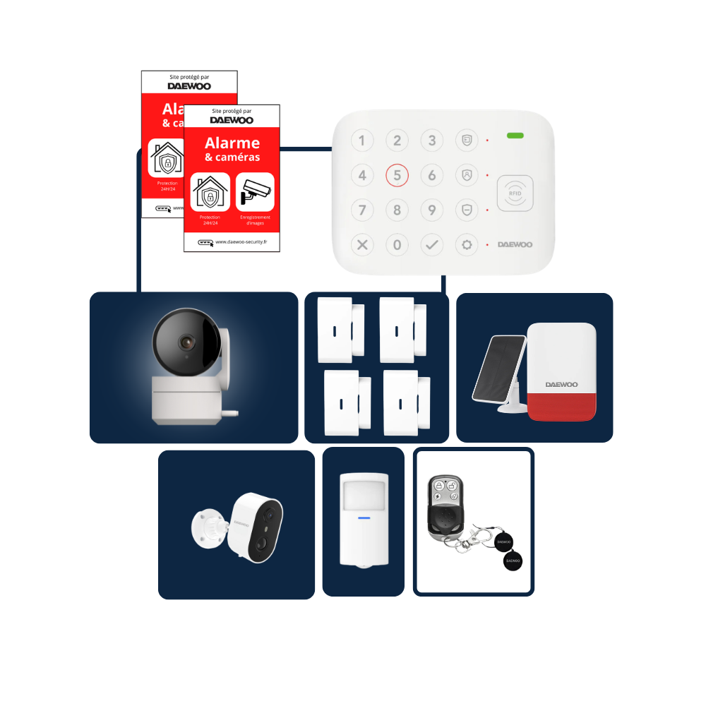 Pack Alarme VIG502 | Centrale Vigilia | Kit Complet avec Caméras Full HD intérieure et extérieure autonome et 9 Accessoires