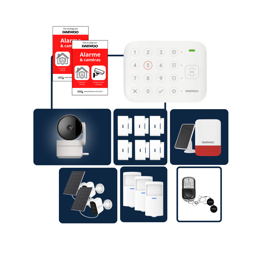 Pack Alarme VIG505 | Centrale Vigilia | Kit Complet avec 3 Caméras Full HD intérieure / 2x extérieures solaires et 13 Accessoires
