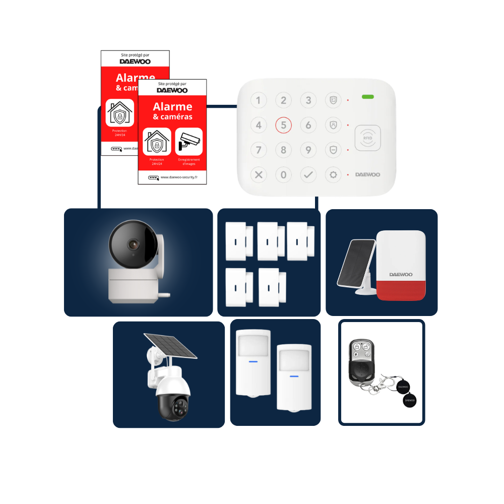 Alarme Maison Wifi Sans Fil Vigilia VIG506 - Kit Complet avec 2 Caméras Full HD intérieure /extérieure solaire motorisée et 11 Accessoires