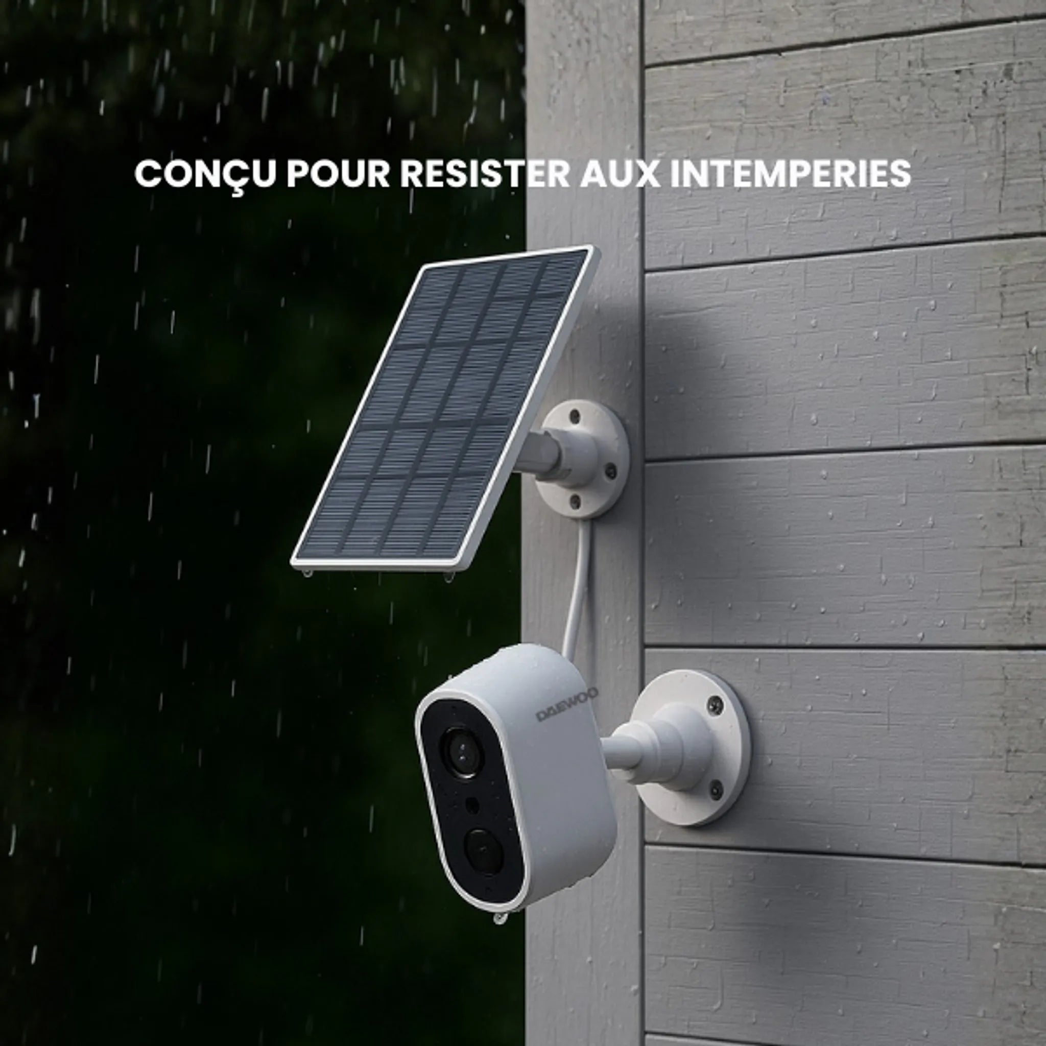 Caméra de surveillance extérieure Daewoo W503 avec panneau solaire, résistante aux intempéries