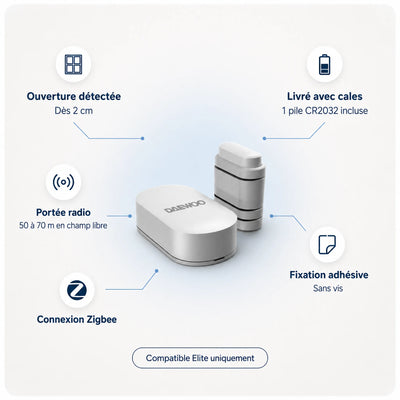 Caractéristiques du contacteur d'ouverture Zigbee Daewoo WDS502Z