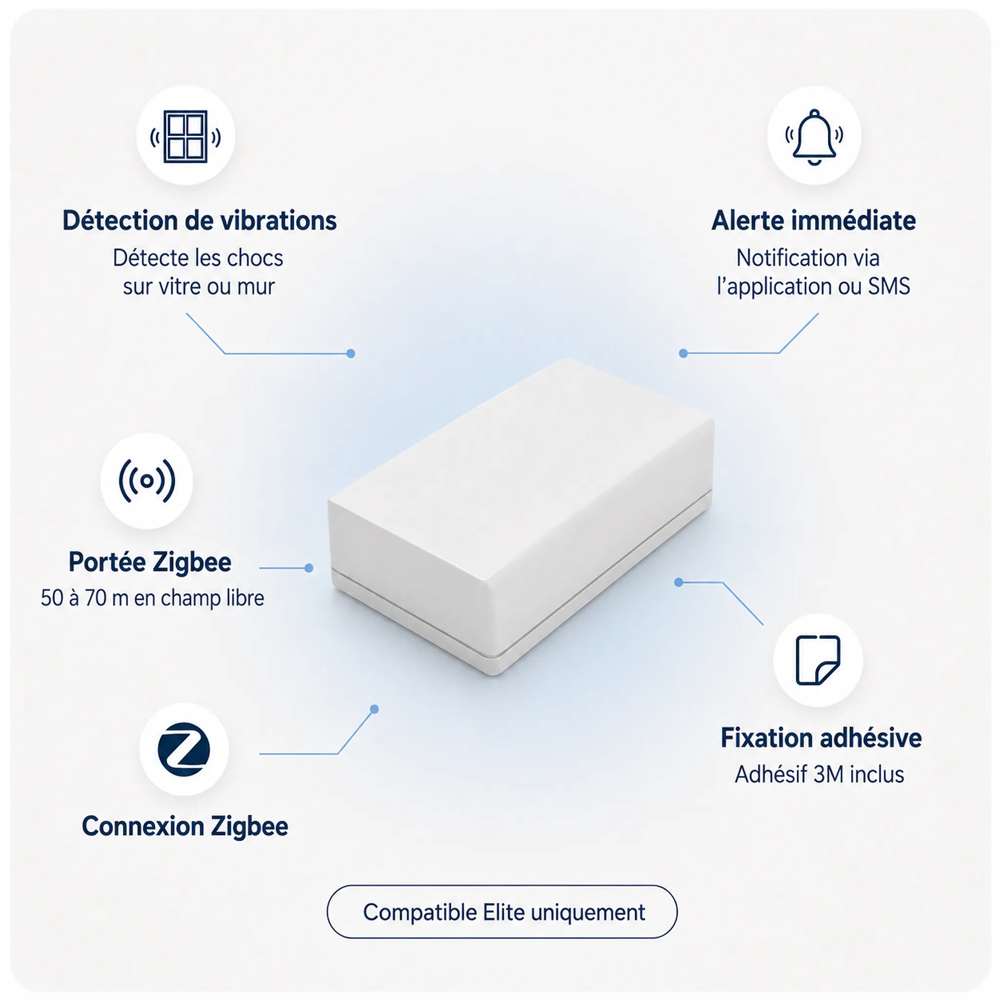 Détecteur de vibration ZIGBEE WVD502Z | Compatible Élite (PA501Z)