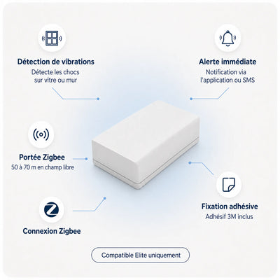 Détecteur de vibration ZIGBEE WVD502Z | Compatible Élite (PA501Z)
