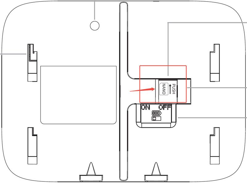 Sens d'insertion de la carte Nano SIM au dos de la centrale Vigilia