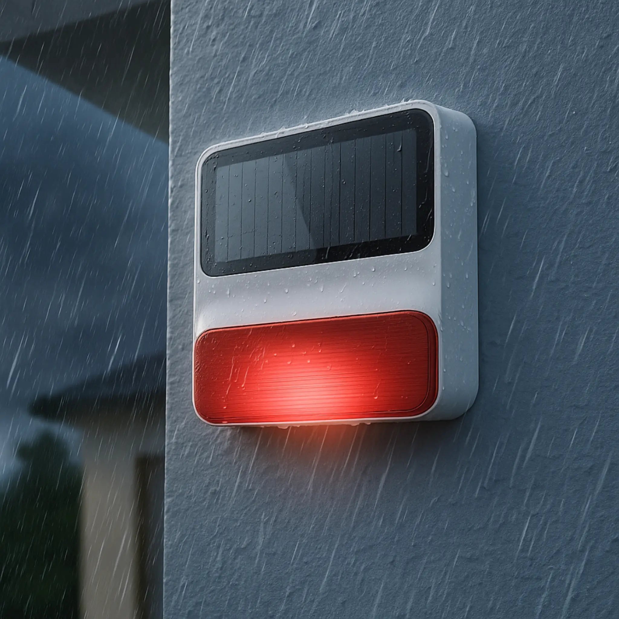 Sirène extérieure solaire Daewoo WOS501S sous la pluie, protection IP65
