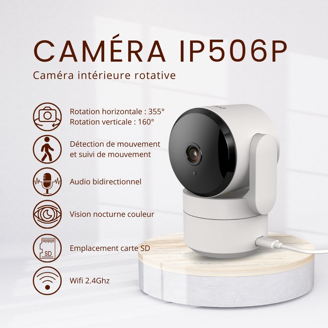 Caméra intérieure rotative Daewoo IP506P - Wifi | Full HD | Vie Privée - Daewoo Security