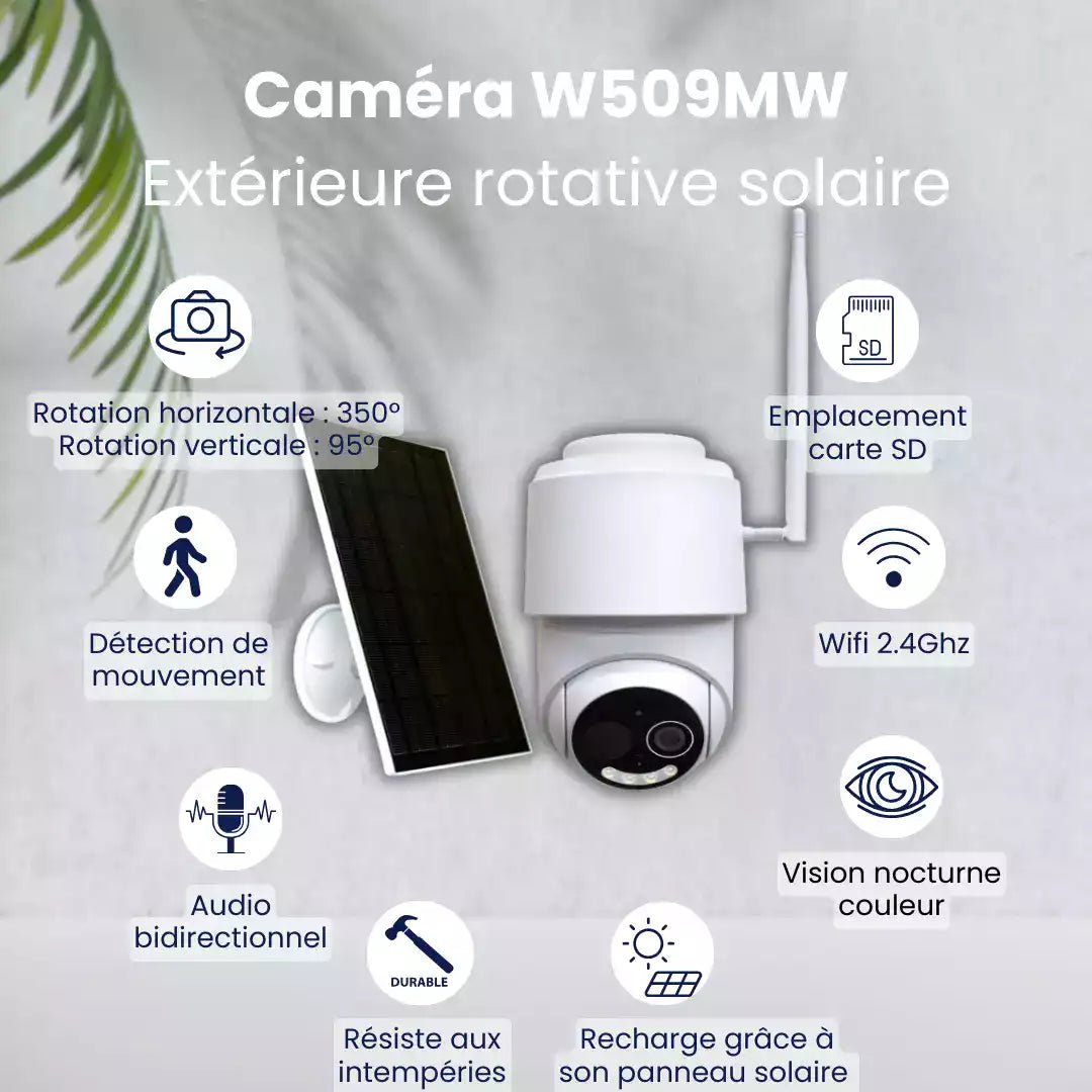 Caméra W509MW extérieure rotative solaire