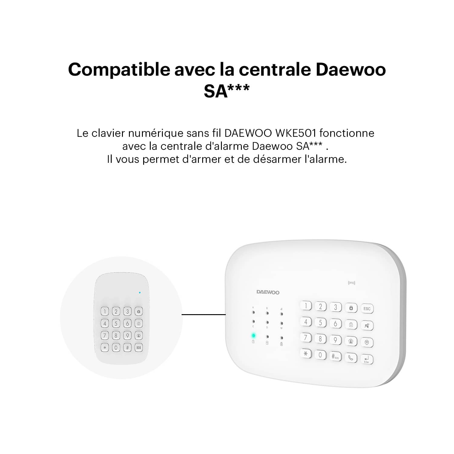Clavier numérique WKE501 sans fil | Compatible avec l'alarme SA501 & PA501Z - Daewoo Security
