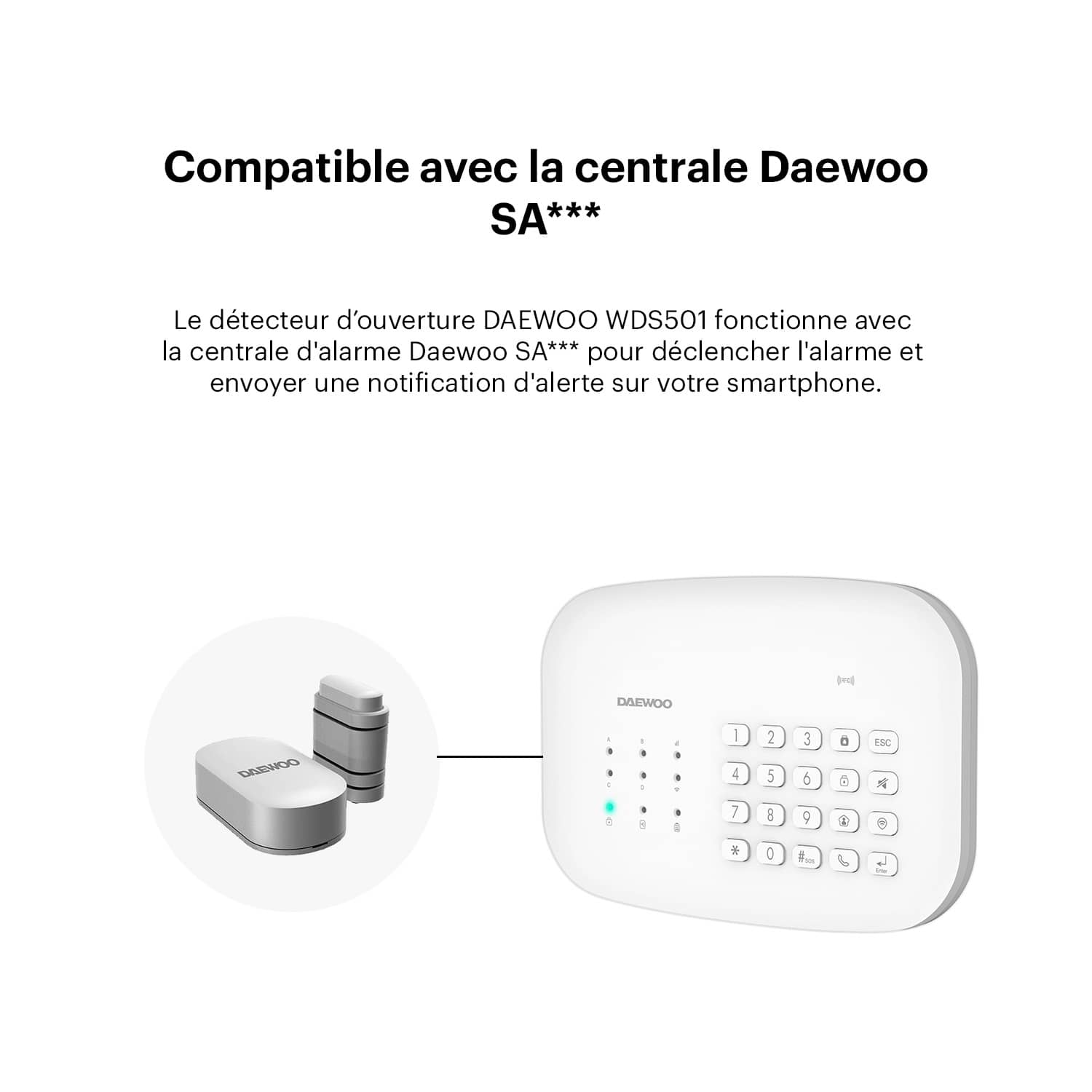 Contacteur de porte WDS501 | Compatible avec l'alarme SA501 & PA501Z - Daewoo Security