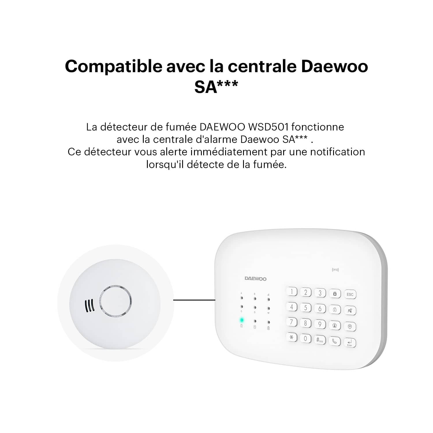 Détecteur de fumée connecté WSD501 | Compatible avec l'alarme SA501 & PA501Z - Daewoo Security