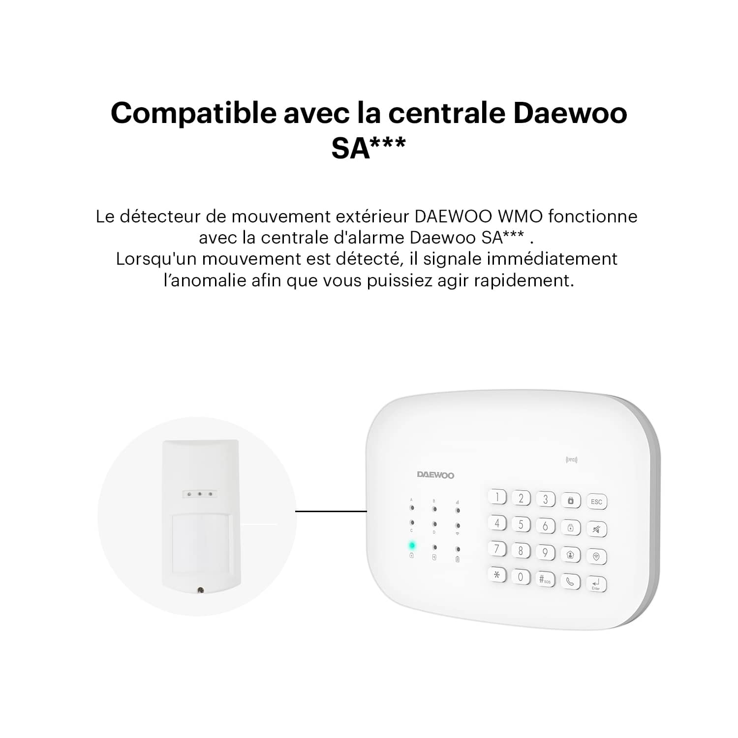 Détecteur de mouvement Extérieur WMO501 | Compatible avec l'alarme SA501 & PA501Z - Daewoo Security