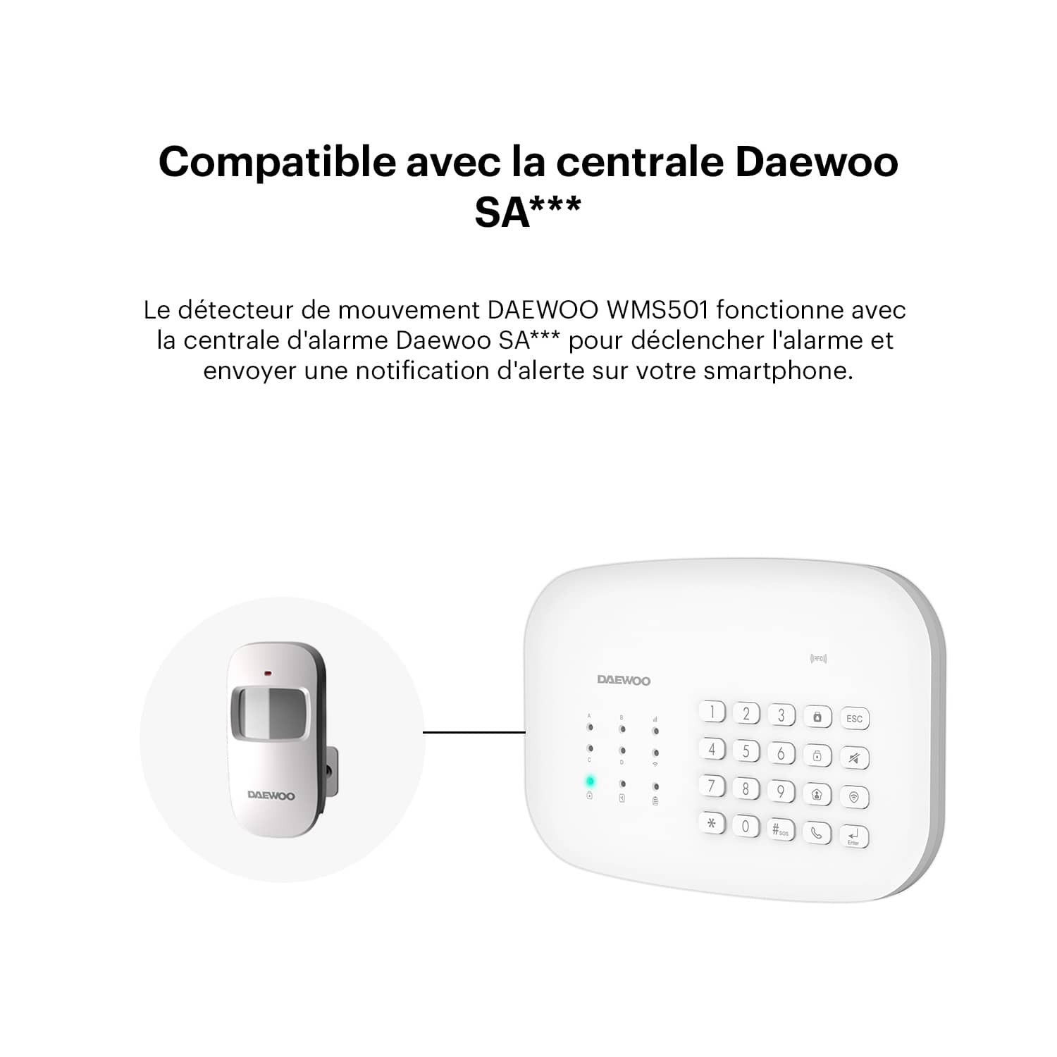Détecteur de mouvement WMS501 | Compatible avec l'alarme SA501 & PA501Z - Daewoo Security