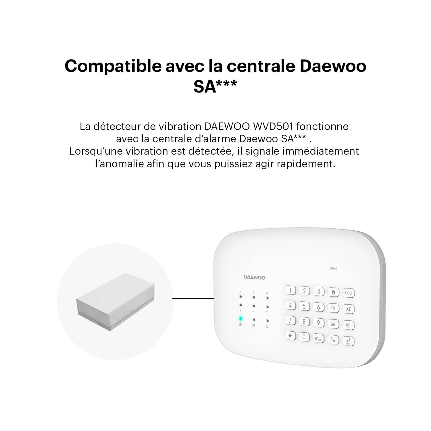 Détecteur de vibration WVD501 | Compatible avec l'alarme SA501 - Daewoo Security