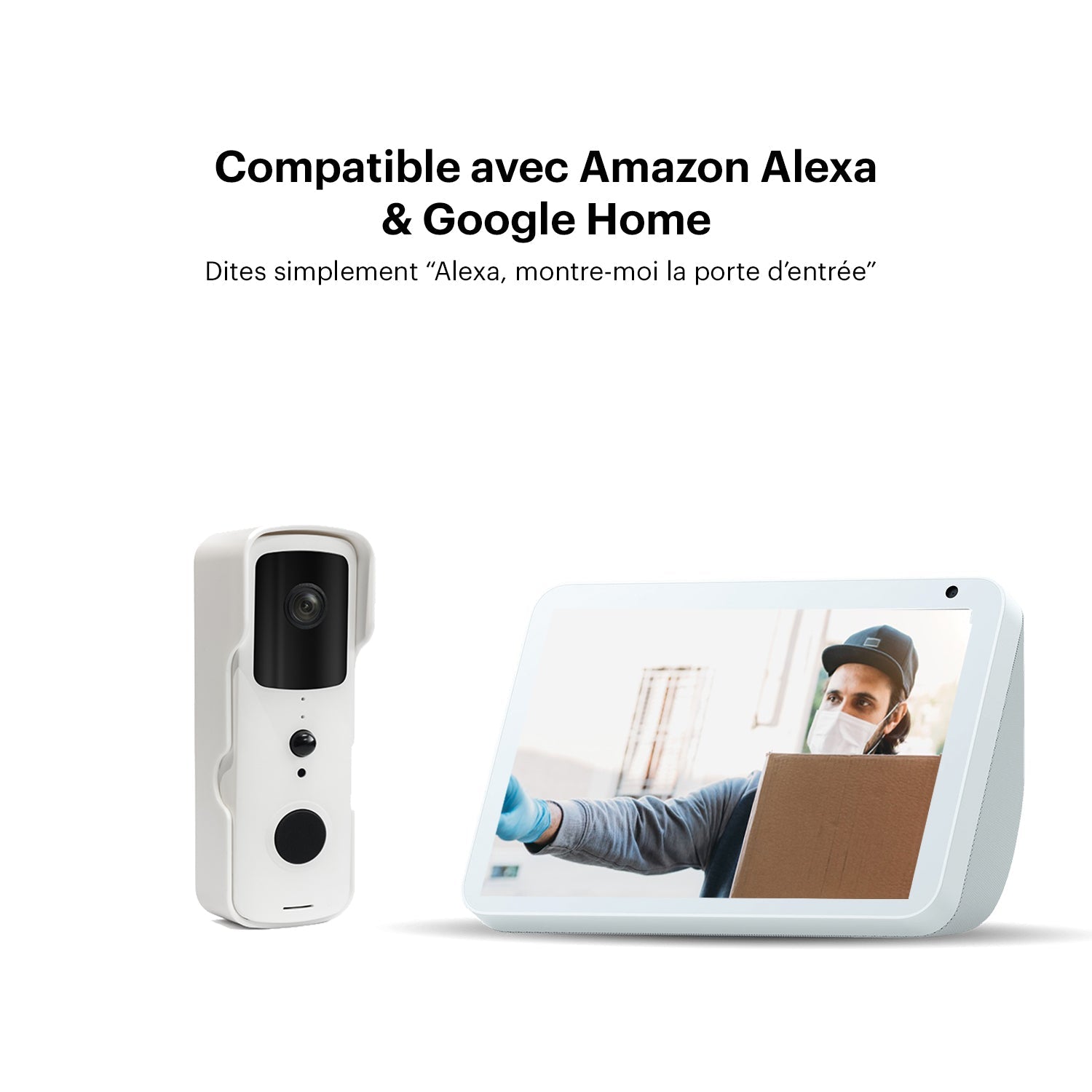 Sonnette Vidéo sans Fil, Connectée Compatible Alexa Fonctionnant